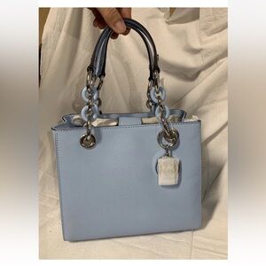 NWT Michael Kors Cynthia Small Saffiano Leather Satchel Bag $298 Sky Blue